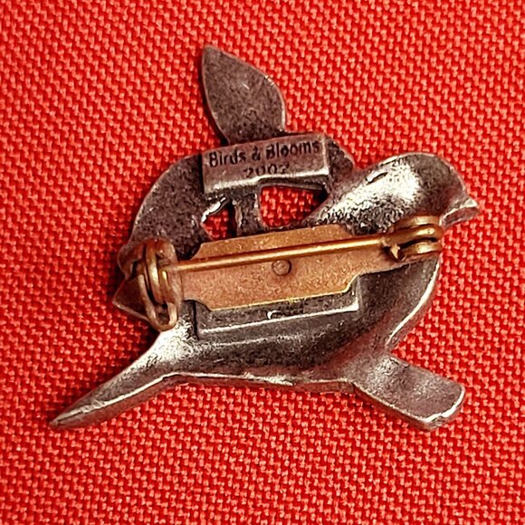 Birds and Blooms Silver Tone Pewter Bird on a Branch Lapel Pin 2002 - Picture 4 of 11